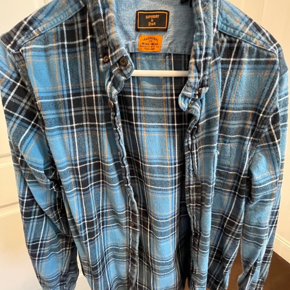 Superdry M blue plaid flannel long sleeve button down shirt - Picture 1 of 3